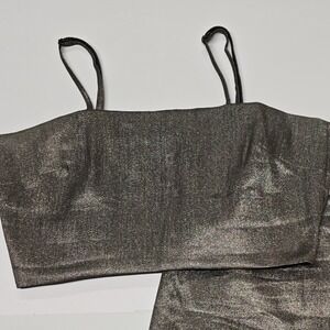 Other Stories Metallic Sparkle Square Neck Crop Top Spaghetti Strap Size 12